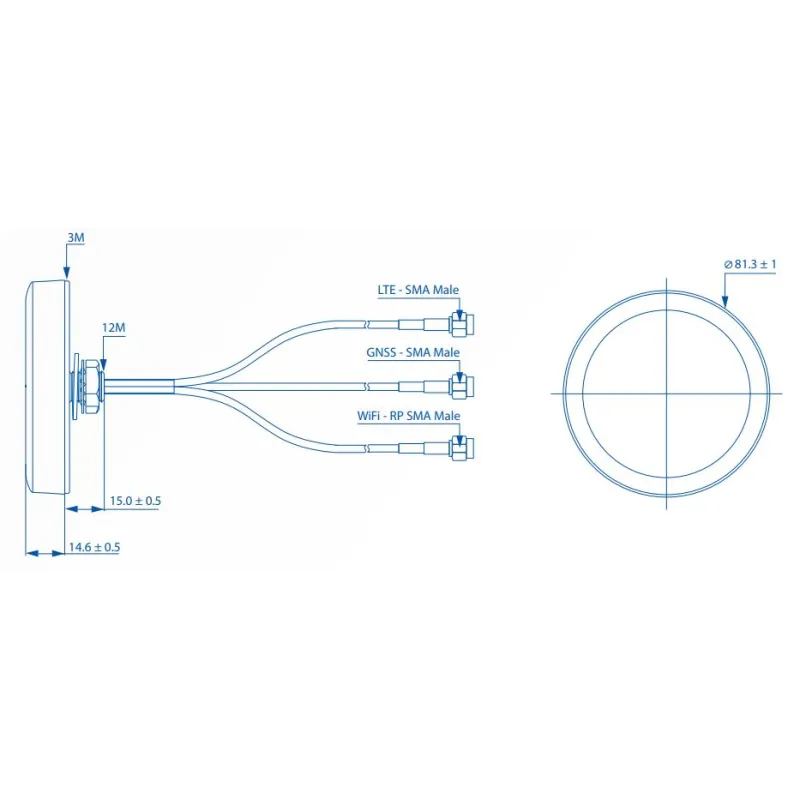 Antenna Combo Teltonika 003R-00254, SISO LTE/GPS/WIFI, da Tetto con Connettori 2x SMA e 1x RP-SMA