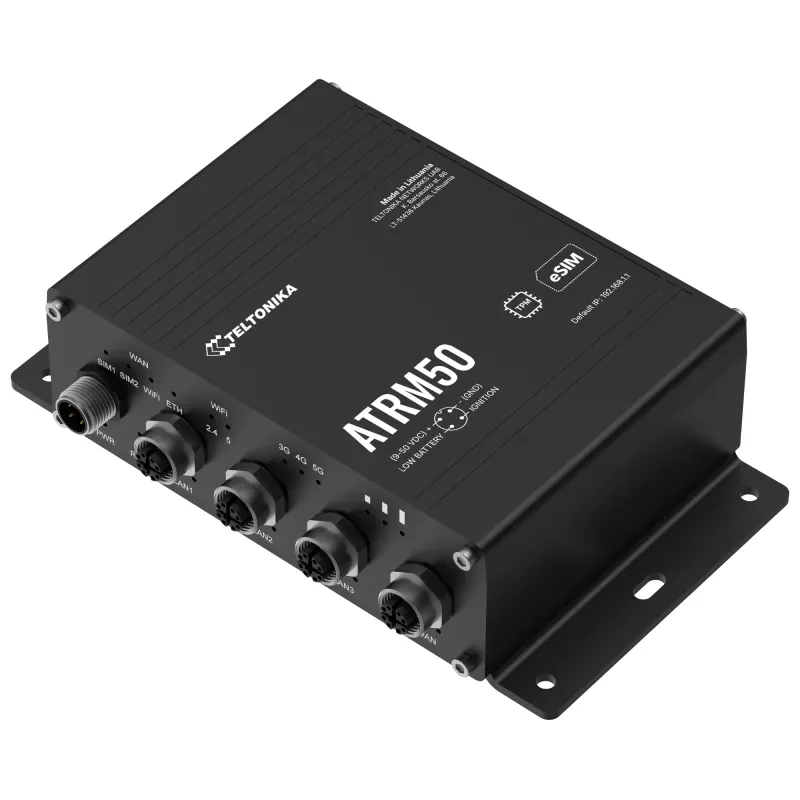 TELTONIKA ATRM50 5G TRANSPORT ROUTER, 4X M12 GIGABIT ETHERNET PORTS, WIFI, DUAL-SIM WITH ESIM, GPS