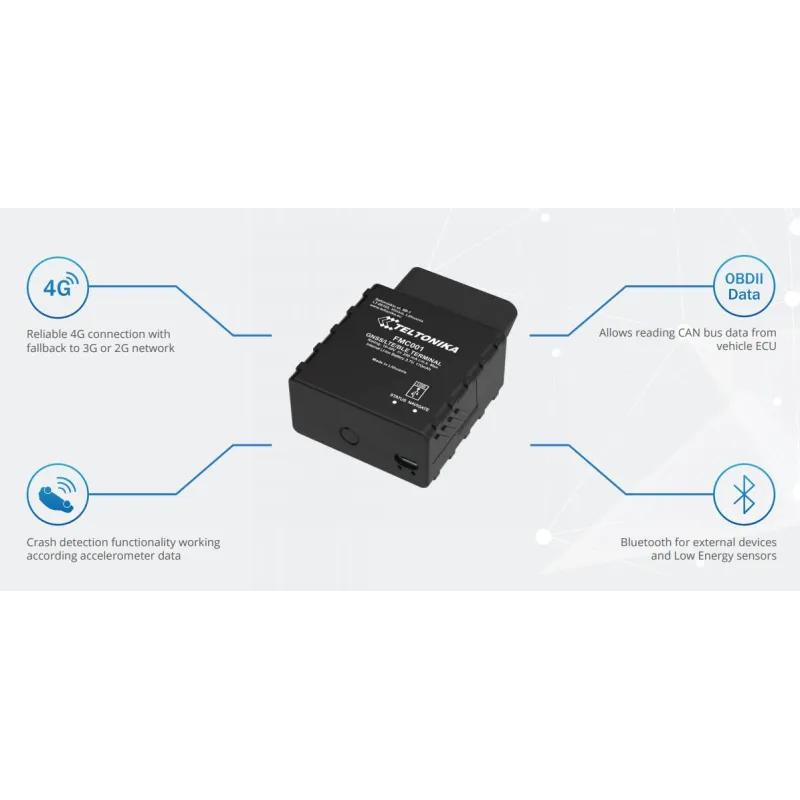 Teltonika FMC001 | GPS Tracker | OBDII Plug, Plug and Play, GPS, LTE Cat.1, Bluetooth LE