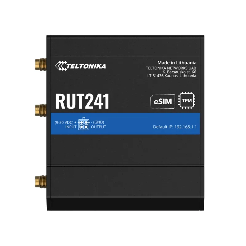 Teltonika RUT241 eSIM | Enrutador industrial 4G LTE | Cat 4, 2x RJ45 100Mb/s, eSIM