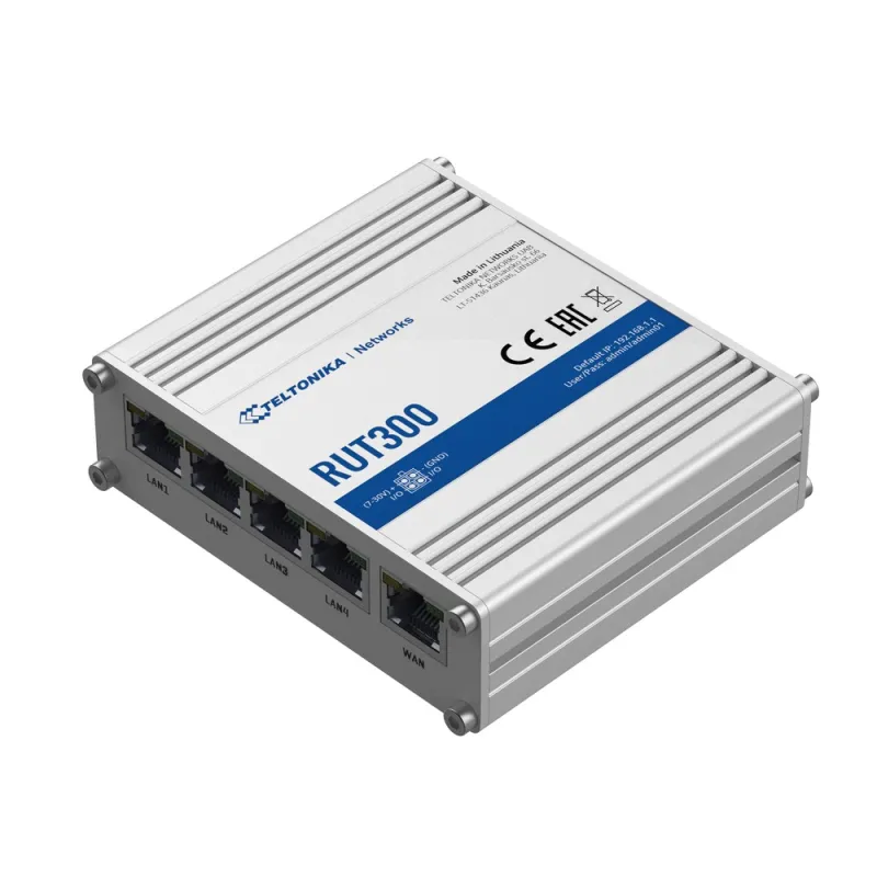 Roteador Industrial Teltonika RUT300, 5x RJ45 100Mb/s, 1x USB, PoE Passivo