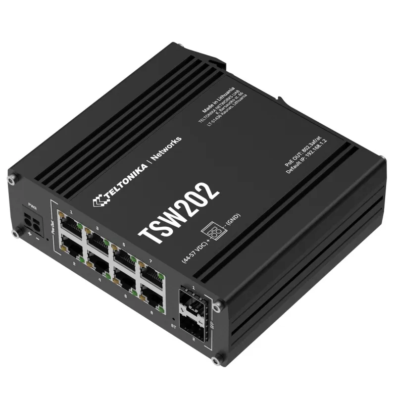 Teltonika TSW202 | Přepínač | 8x RJ45 1000Mb/s, 2x SFP, 2-pin DC. L2, řízený