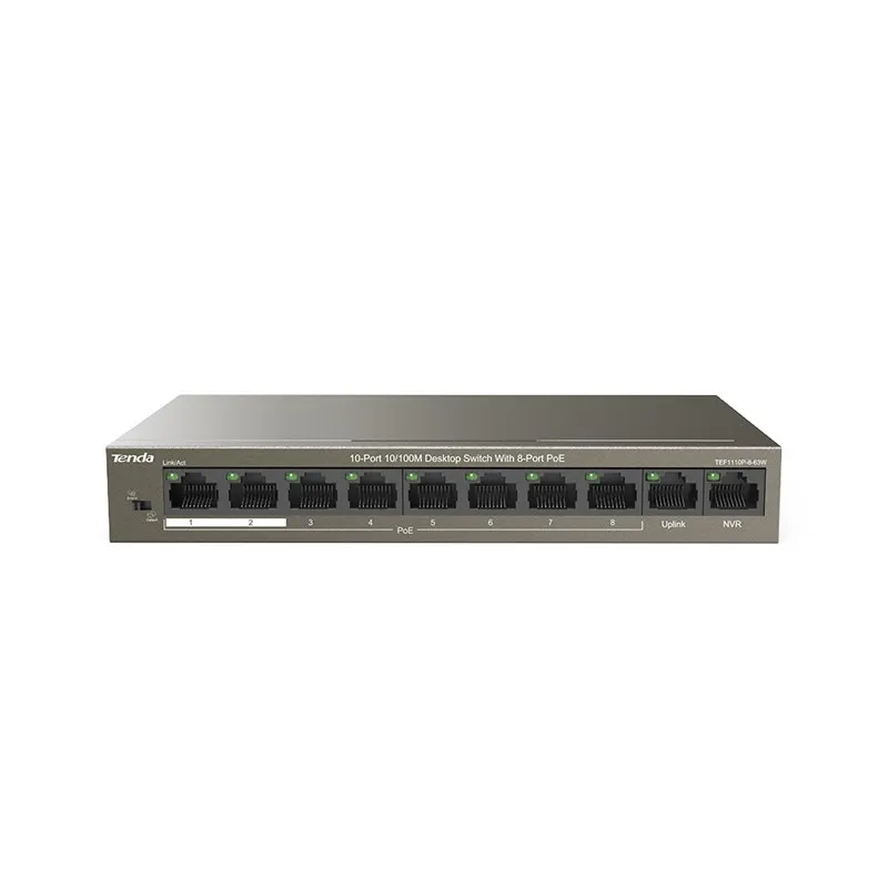 Tenda TEF1110P-8-63W Anahtar, 8x RJ45 100Mb/s PoE, 2x RJ45 100Mb/s uplink, 58W
