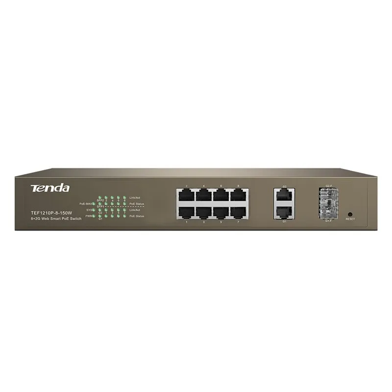Tenda TEF1210P-8 | Schalter | 8x 10/100MPBS PoE, 2x GE + 2x SFP, Uplink Combo, 123W