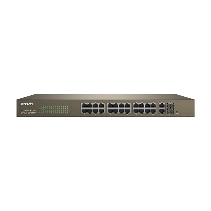 Коммутатор Tenda TEF1226P-24-440W, 24x 10/100Мбит/с, 2x GE + 2x SFP