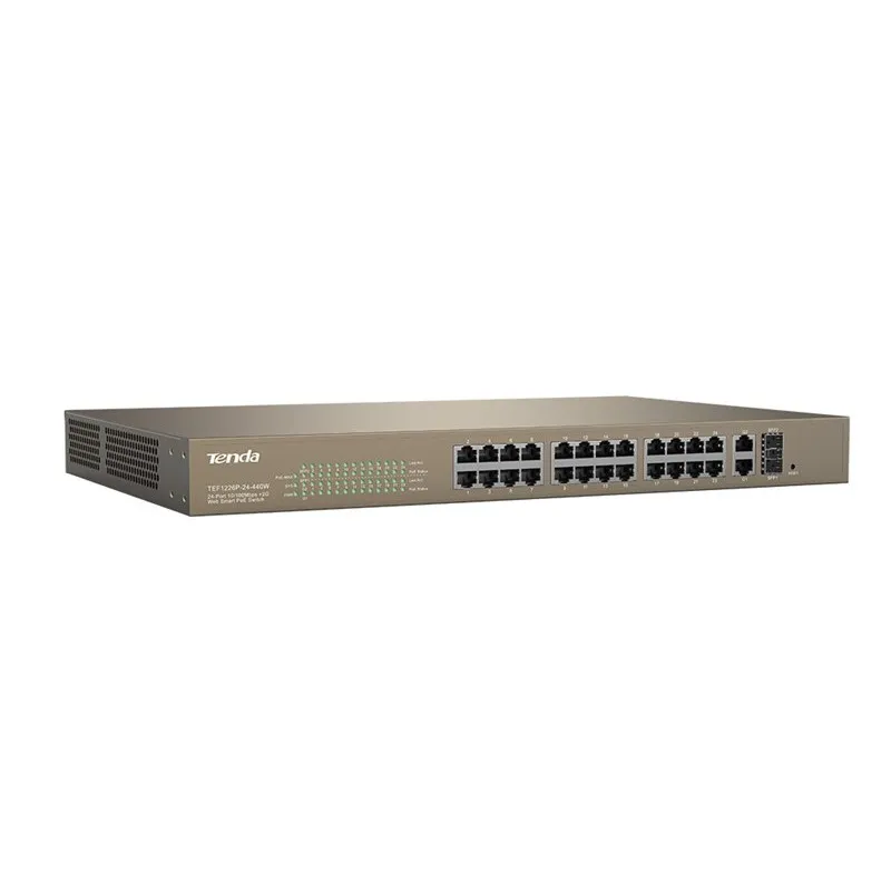 Коммутатор Tenda TEF1226P-24-440W, 24x 10/100Мбит/с, 2x GE + 2x SFP