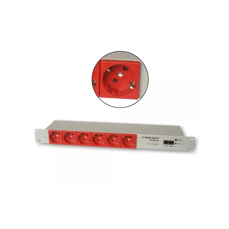 Tinycontrol 6G10A V2 Schuko Red | Power strip | IP, Rack 19'', 6x AC 230V socket