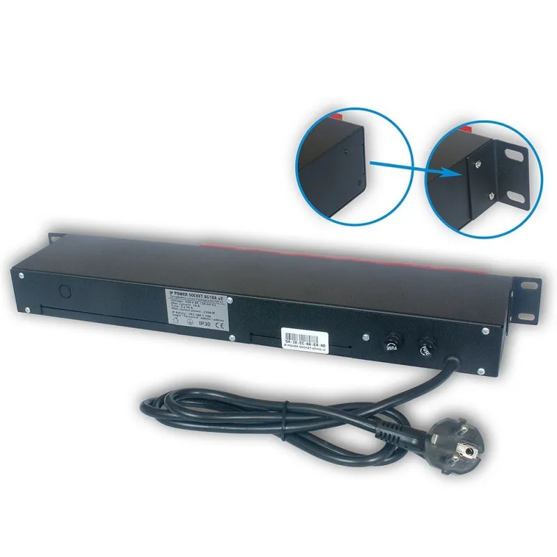 Strip di alimentazione Tinycontrol 6G10A V2, IP, Rack 19'', 6 prese AC 230V, rossa