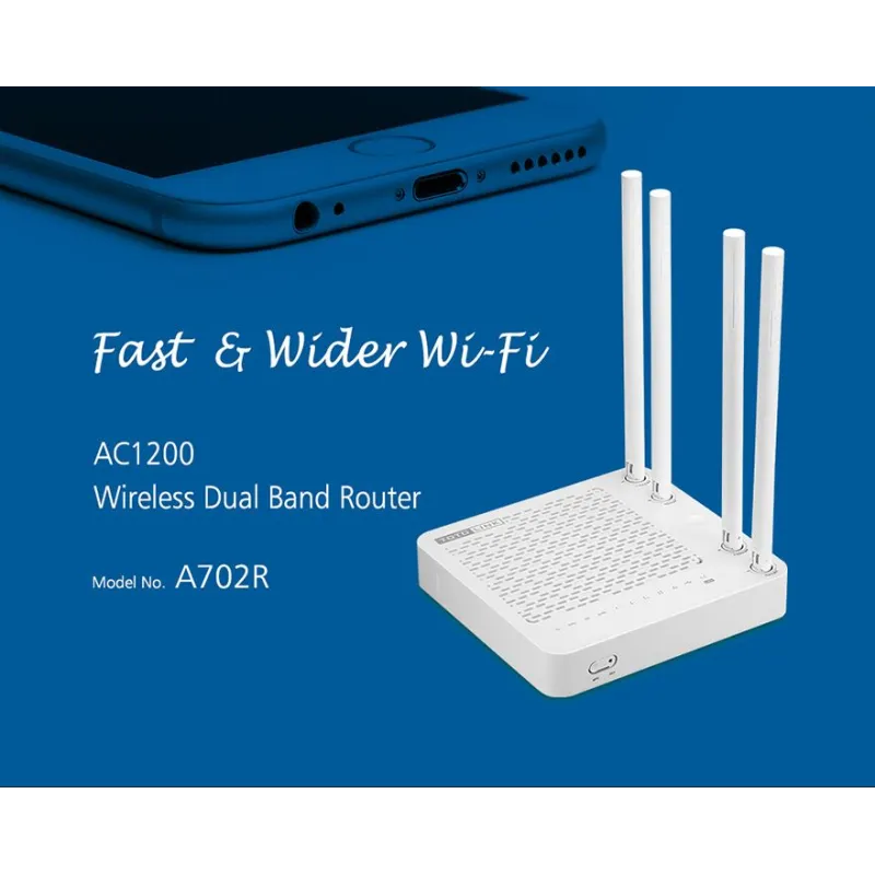 Маршрутизатор WiFi Totolink A702R, AC1200, Dual Band, MIMO, 5x RJ45 100Mb/s
