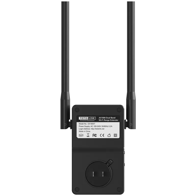 Totolink EX1800T | Zesilovač signálu WiFi | AC1800, Dual Band, Wi-Fi 6, 1x RJ45 100Mb/s, 2x 5dBi
