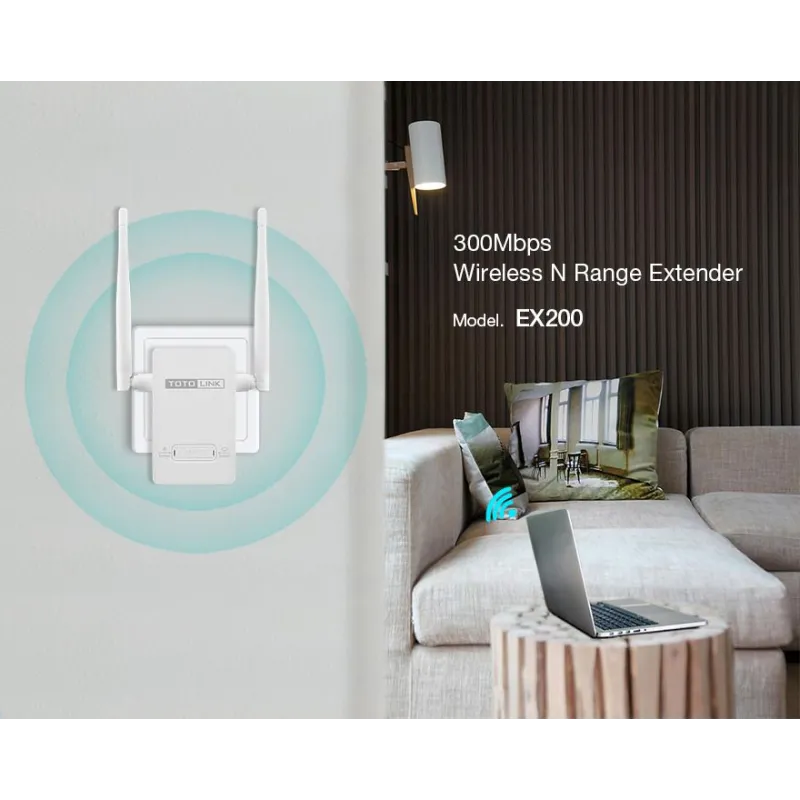 Усилитель сигнала WiFi Totolink EX200, 300Mb/s, 2.4GHz, 1x RJ45 100Mb/s, 2x 4dBi