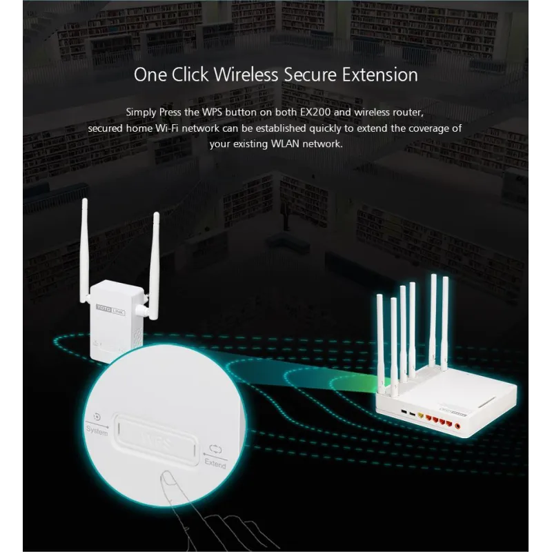 Усилитель сигнала WiFi Totolink EX200, 300Mb/s, 2.4GHz, 1x RJ45 100Mb/s, 2x 4dBi