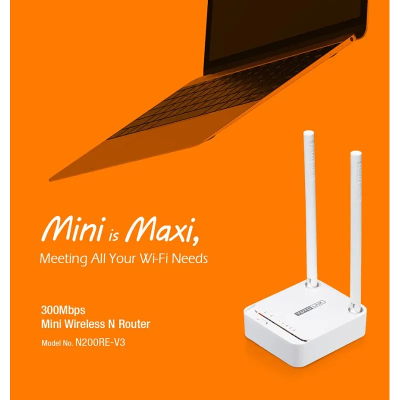 Totolink N200RE V3 | Router WiFi | 300Mb/s, 2,4GHz, 3x RJ45 100Mb/s, 2x 5dBi