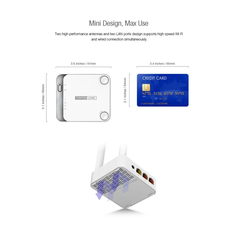 Totolink N200RE V3 | WiFi Router | 300Mb/s, 2,4GHz, 3x RJ45 100Mb/s, 2x 5dBi