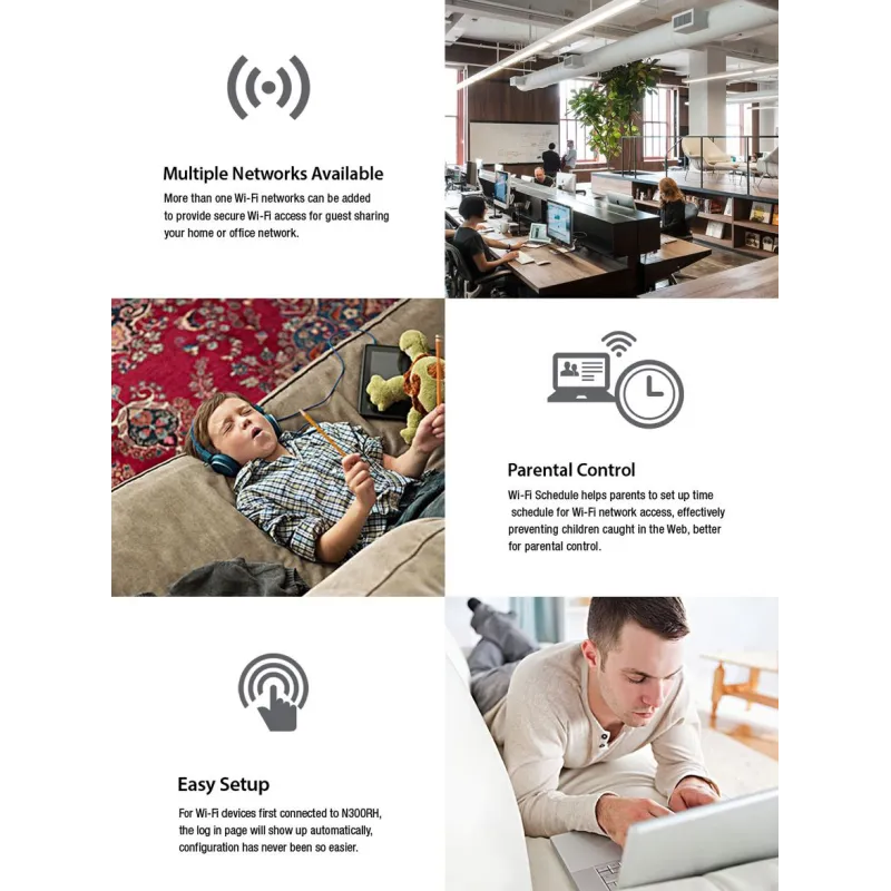 Totolink N300RH | WiFi Router | 300Mb/s, 2,4GHz, 5x RJ45 100Mb/s, 2x 11dBi