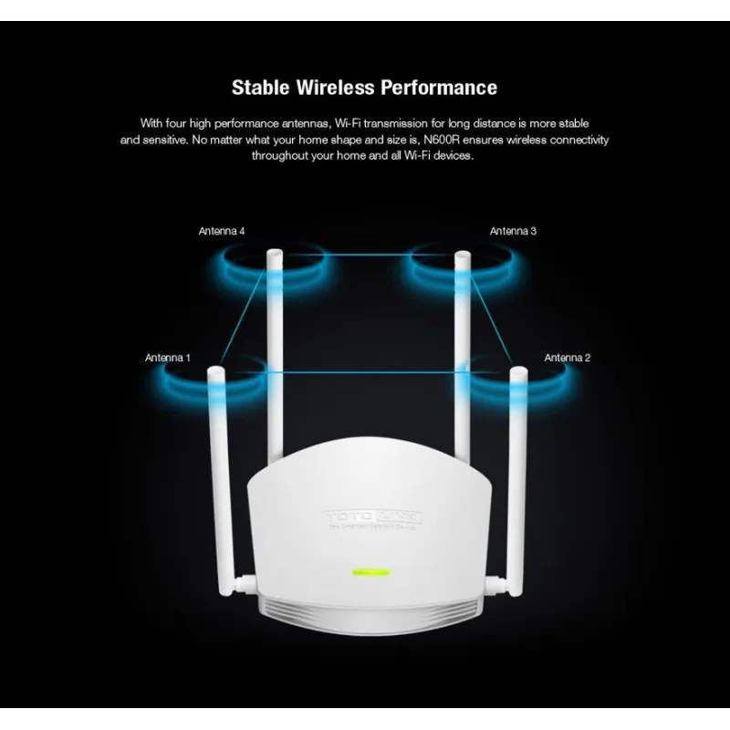 Totolink N600R | Router WiFi | 600Mb/s, 2,4GHz, MIMO, 5x RJ45 100Mb/s, 4x 5dBi