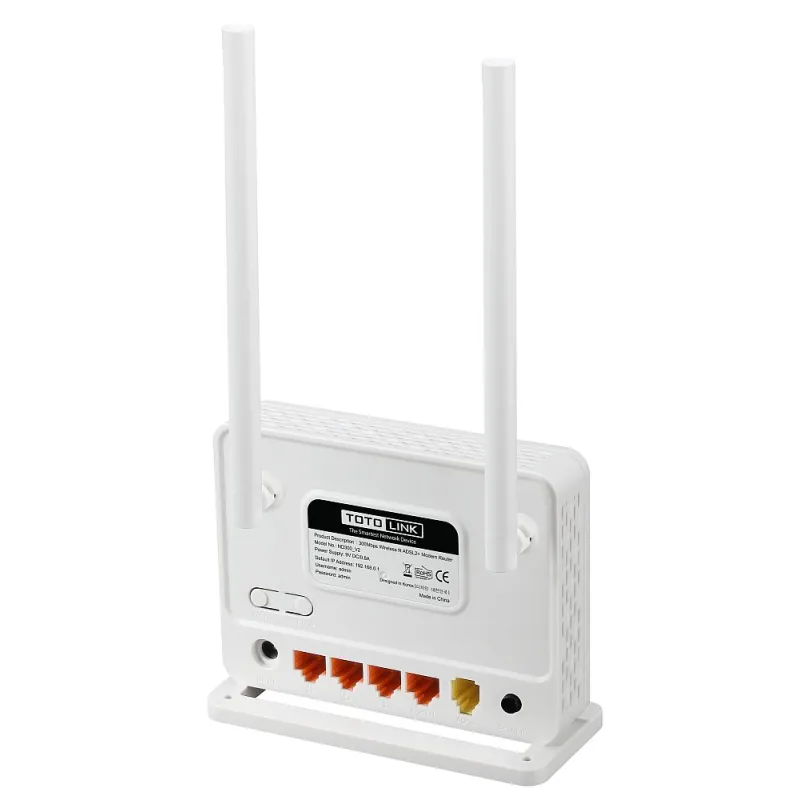Totolink ND300 V2 | WiFi Router | 300Mb/s, 2,4GHz, 3x RJ45 100Mb/s,1x RJ11, ADSL2/2+, 2x 5dBi