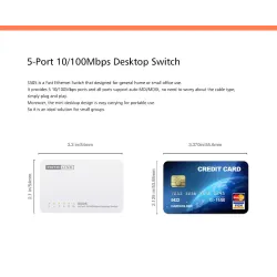 Totolink S505 Anahtarı, 5x RJ45 100Mb/s, Masaüstü Kasa