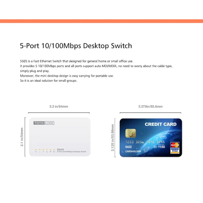 Totolink S505 | Switch | 5x RJ45 100Mb/s, Desktop