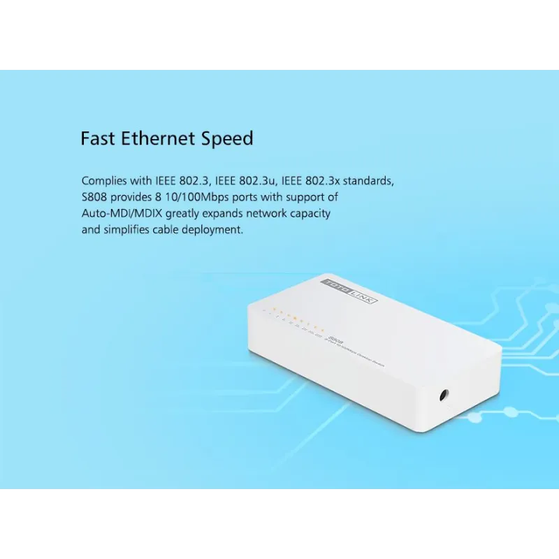 Totolink S808 | Switch | 8x RJ45 100Mb/s, obudowa Desktop