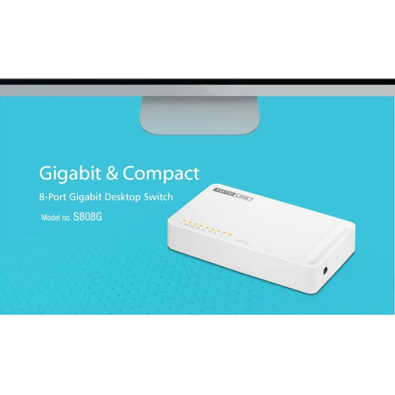 Коммутатор Totolink S808G, 8x RJ45 1000Mb/s Gigabit, настольный корпус