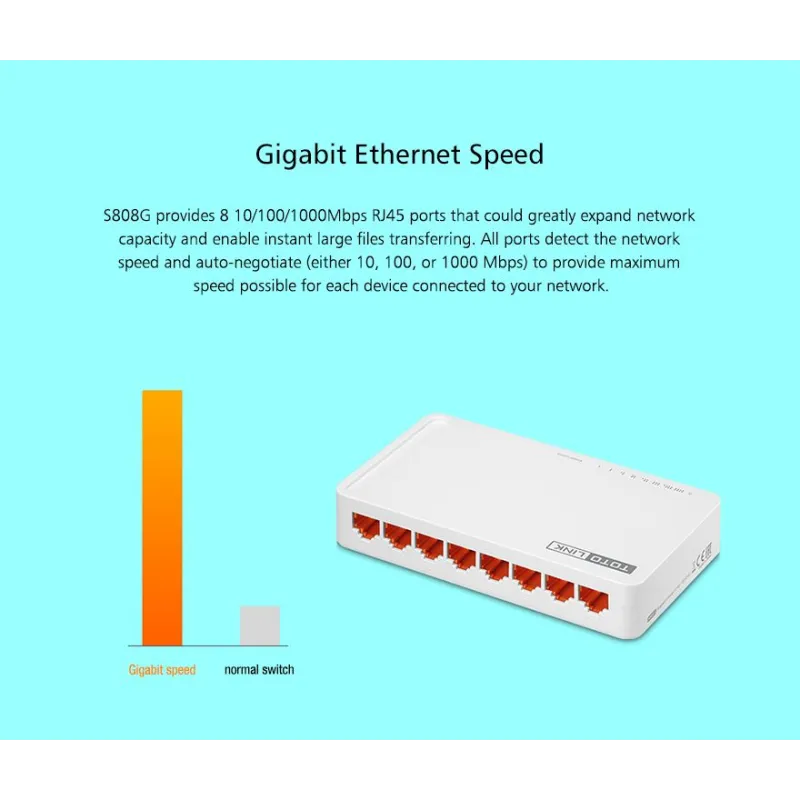 Totolink S808G | Switch | 8x RJ45 1000Mb/s Gigabit, obudowa Desktop