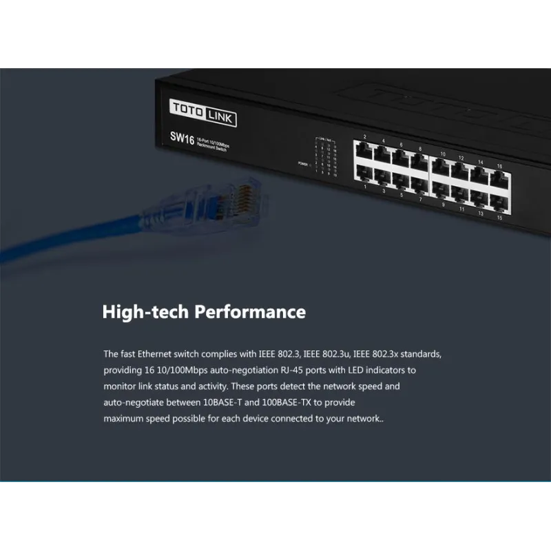 Totolink SW16 | Switch | 16x RJ45 100Mb/s, Rackmount, Unmanaged