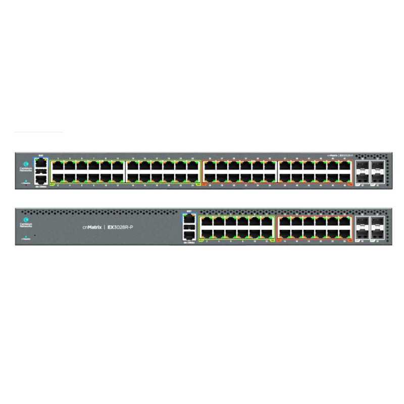 CAMBIUM CNMATRIX EX3028R-P, INTELLIGENT ETHERNET SWITCH, 24 1G(12 POE+ PORTS AND 12 4PPOE PORTS(60W)) AND 4 SFP+ PORTS, DUAL/REM