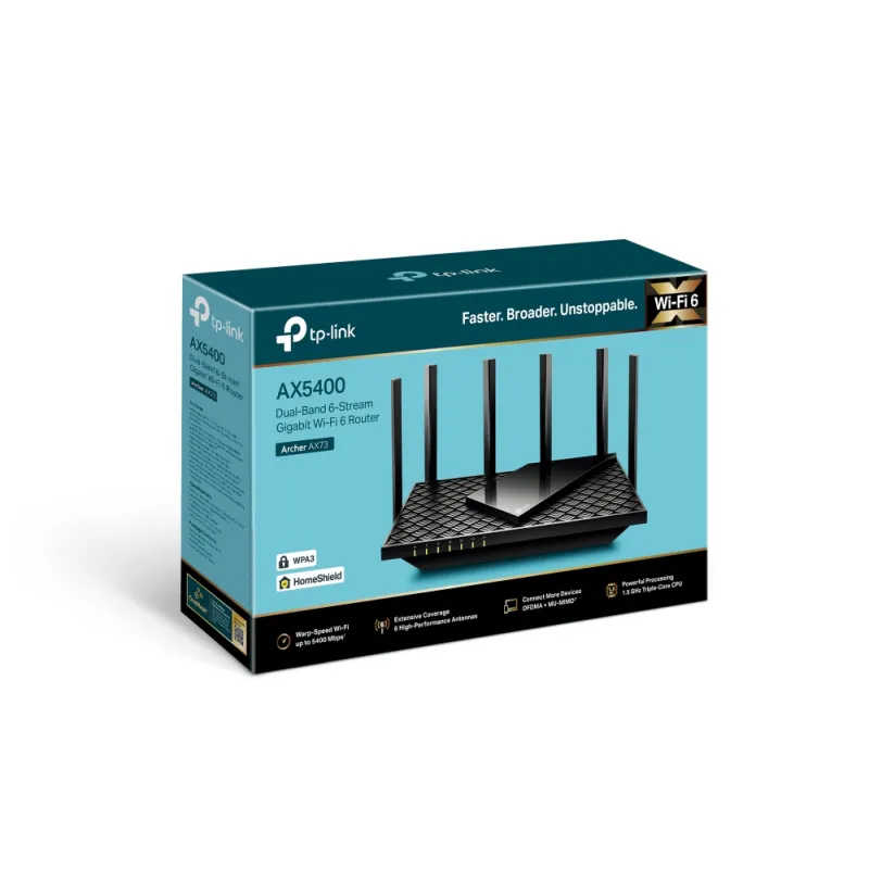 Роутер WiFi TP-Link Archer AX73, WiFi 6, AX5400, Два диапазона, 5x RJ45 1000Mb/s