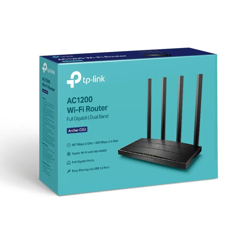 TP-Link Archer C6U | WiFi Router | AC1200, MU-MIMO, Dual Band, 5x RJ45 1000Mb/s