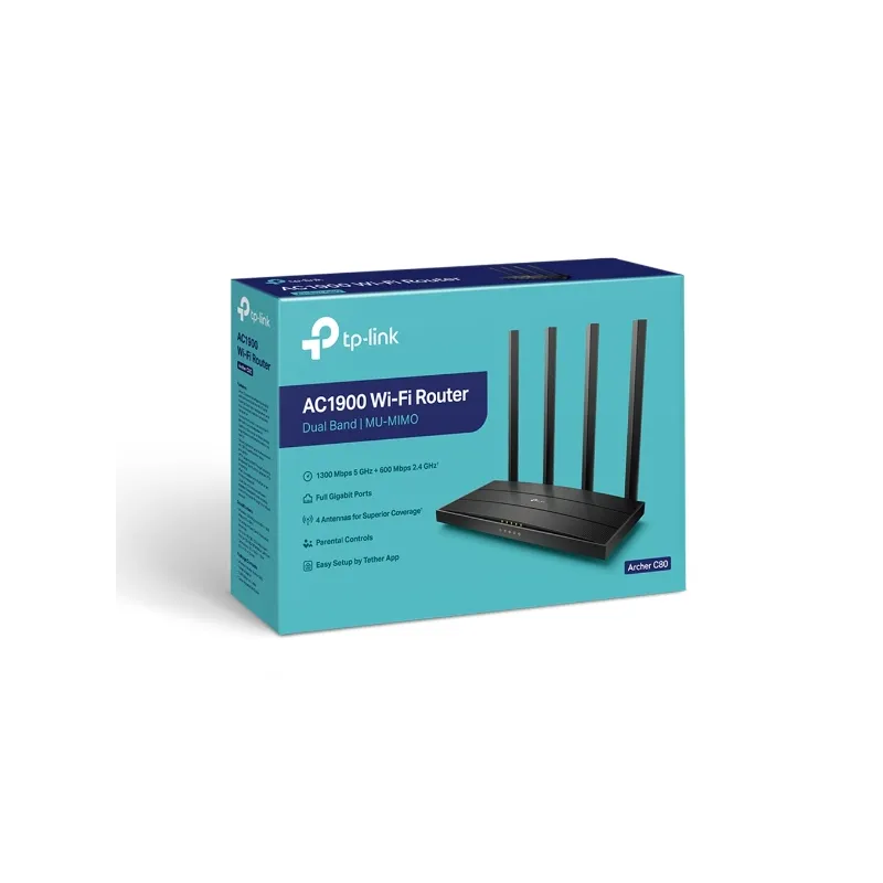 TP-Link Archer C80 | Roteador Wi-Fi | AC1900 Wave2, Dual Band, 5x RJ45 1000Mb/s