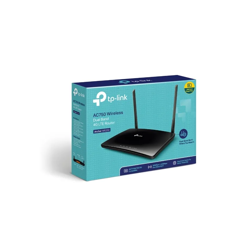 TP-Link Archer MR200 | LTE Router | AC750, Dual Band, 4x RJ45 100Mb/s, 1x SIM