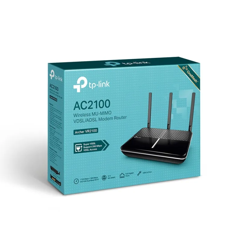 TP-Link Archer VR2100 | Roteador Wi-Fi | AC2100, VDSL/ADSL, Dual Band, 4x RJ45 1000Mb/s, 1x RJ11, 1x USB