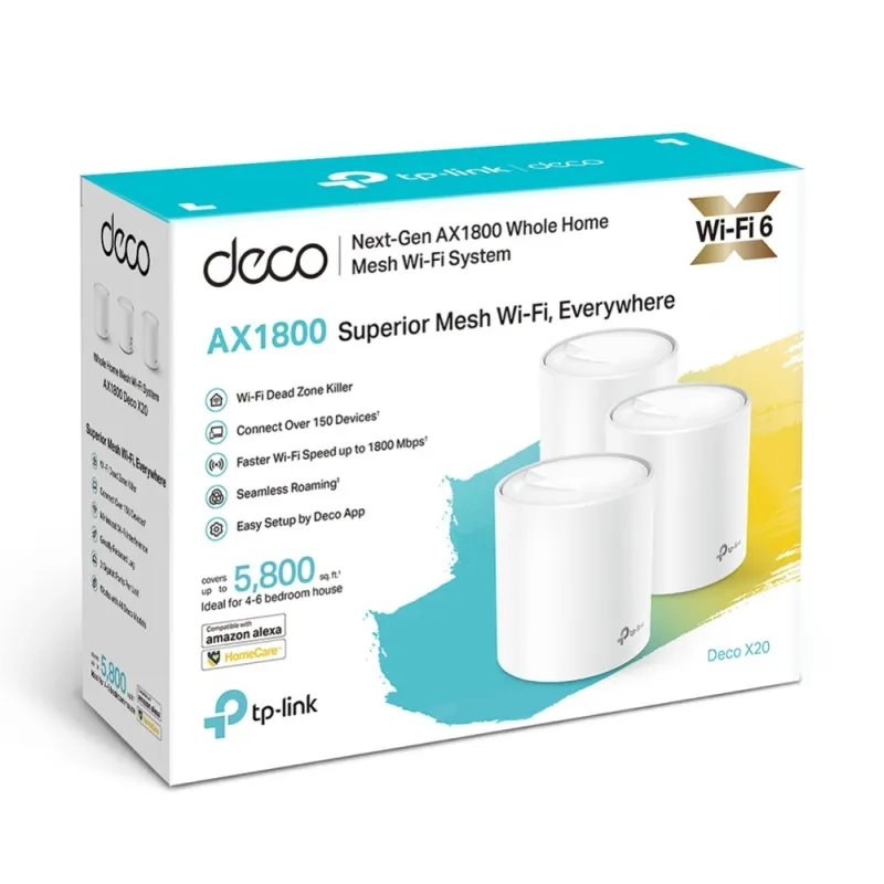 TP-Link Deco X20 3-Pack | Roteador Wi-Fi | Mesh, AX1800, Dual Band, OFDMA, MU-MIMO, 2x RJ45 1000Mb/s