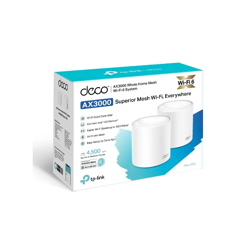 Роутер WiFi TP-Link Deco X50 2-Pack, Mesh, AX3000, Двухдиапазонный, OFDMA, MU-MIMO, 3x RJ45 1000Mb/s