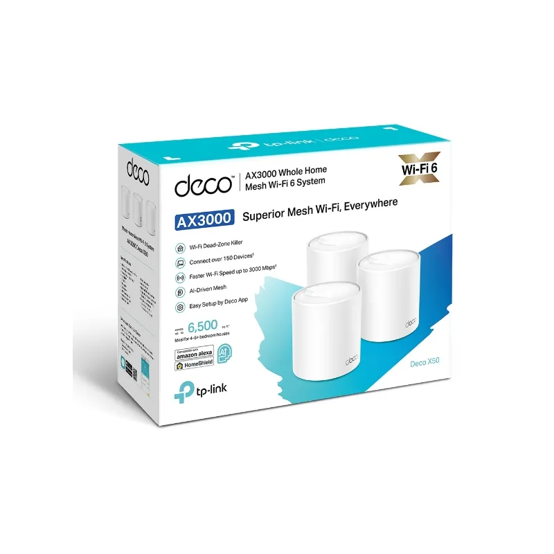 Маршрутизатор WiFi TP-Link Deco X50 3-Pack, Mesh, AX3000, Двигающийся Диапазон, OFDMA, MU-MIMO, 3x RJ45 1000Mb/s
