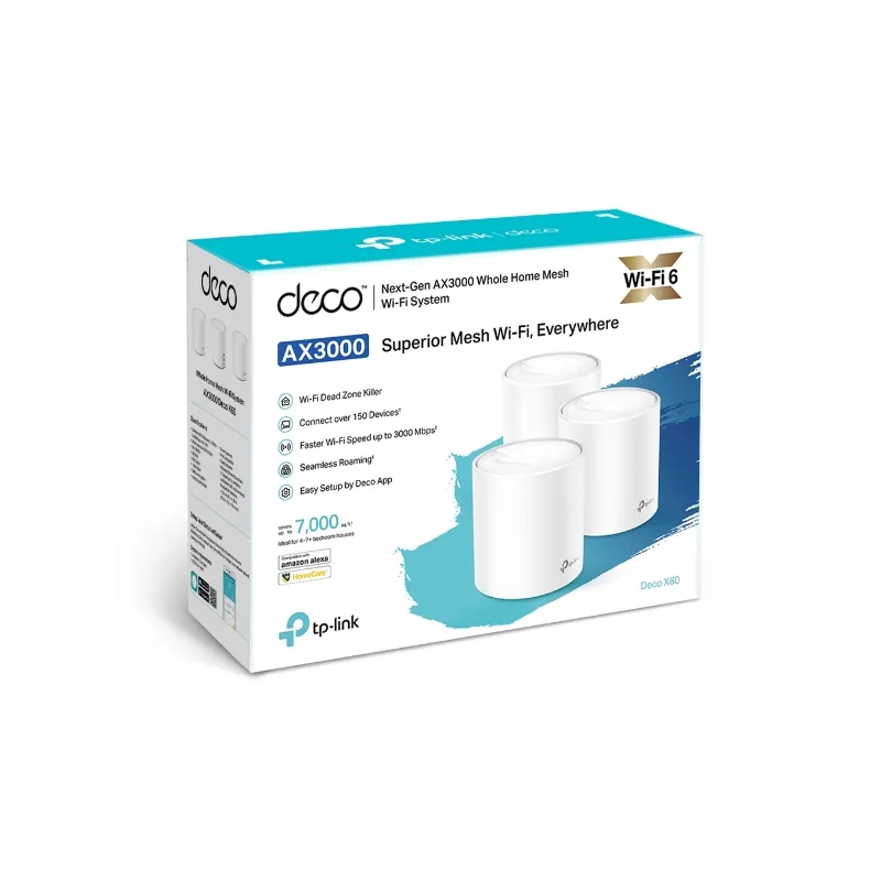 TP-Link Deco X60 3-Pack | Roteador Wi-Fi | Mesh, AX3000, Dual Band, OFDMA, MU-MIMO, 2x RJ45 1000Mb/s