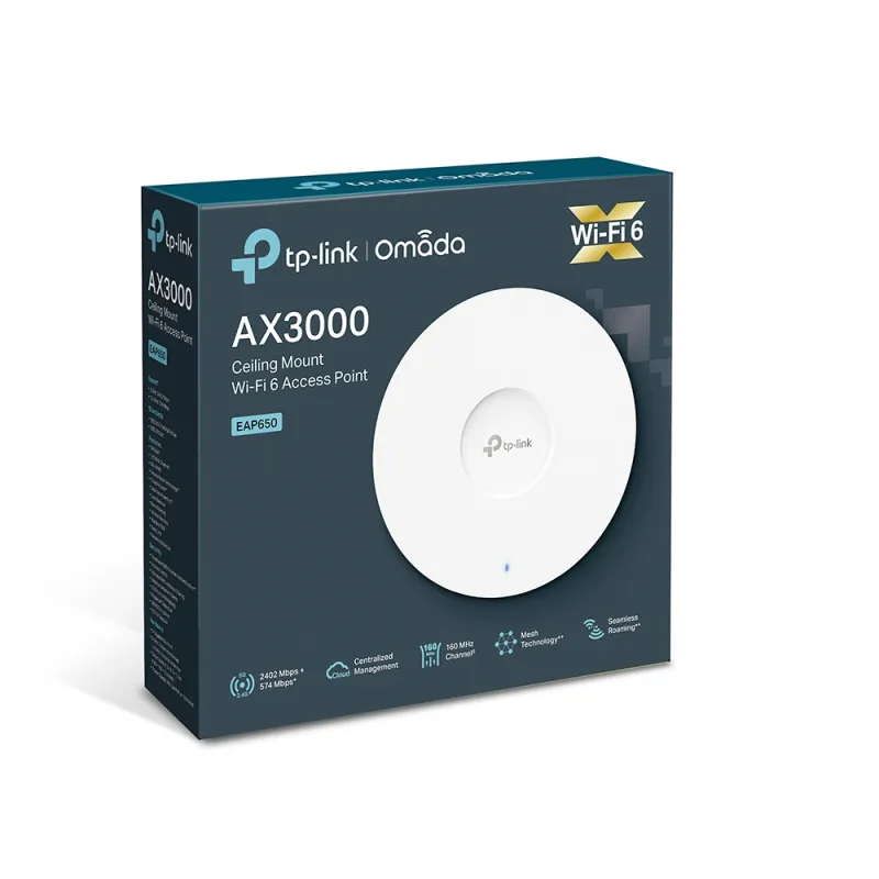 TP-Link EAP650 Erişim Noktası, MU-MIMO, AX3000, Dual Band, 1x RJ45 1000Mb/s PoE