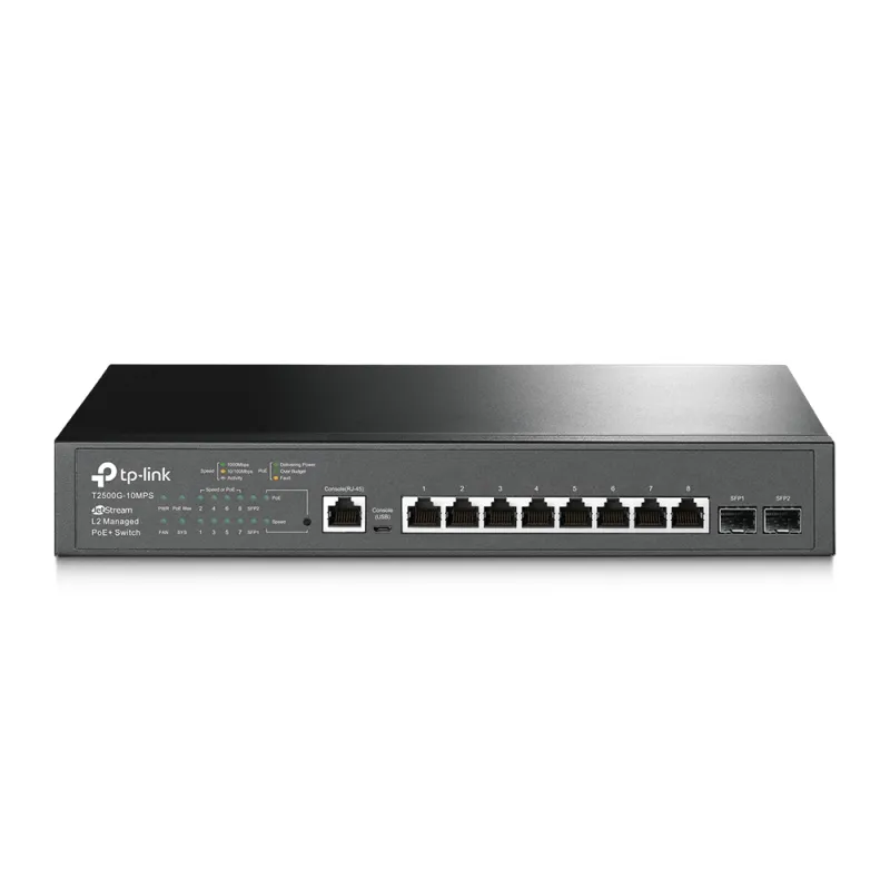 TP-Link T2500G-10MPS | Switch | 8x RJ45 1000Mb/s PoE+, 2x SFP, Rack, Zarządzalny