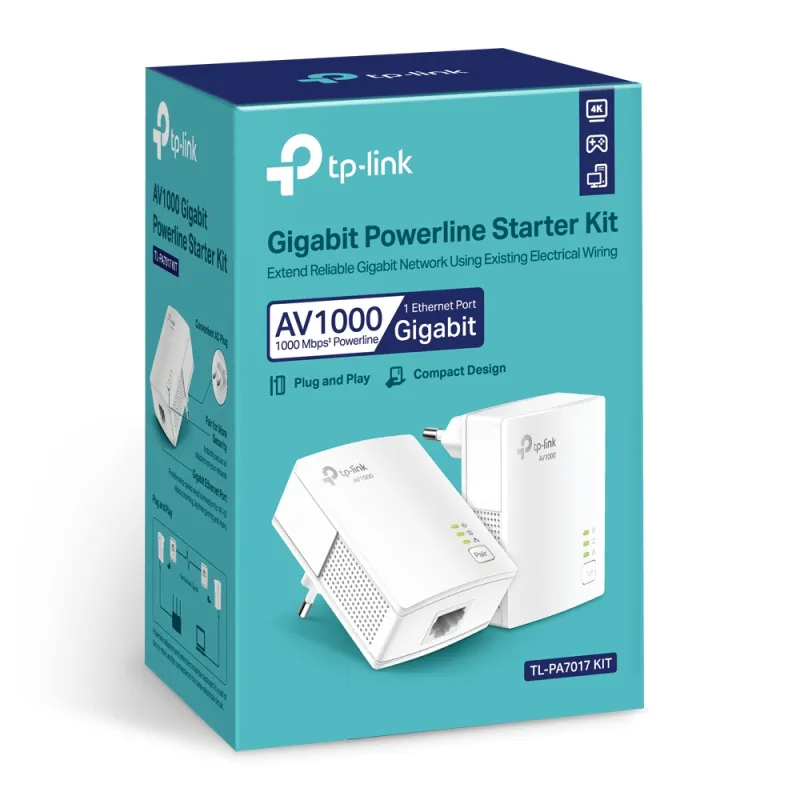 Комплект сетевых адаптеров TP-Link TL-PA7017 AV1000 Powerline, HomePlug AV2, 1x RJ45 1000Mb/s