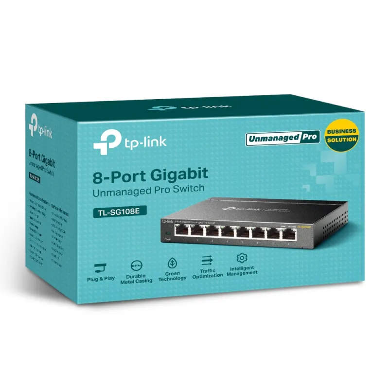 TP-Link TL-SG108E Anahtarı, 8x RJ45 1000Mb/s, Masaüstü, Yönetilmeyen