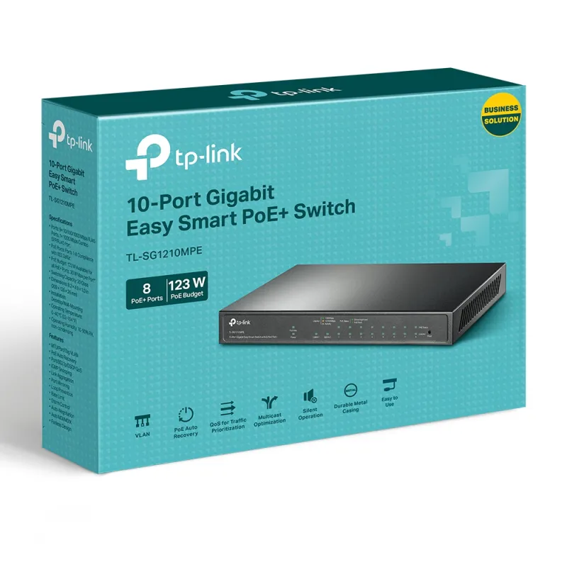 TP-Link TL-SG1210MPE Anahtar, 9x RJ45 1000Mb/s, 8x PoE+, 1x RJ45/SFP Kombinasyon