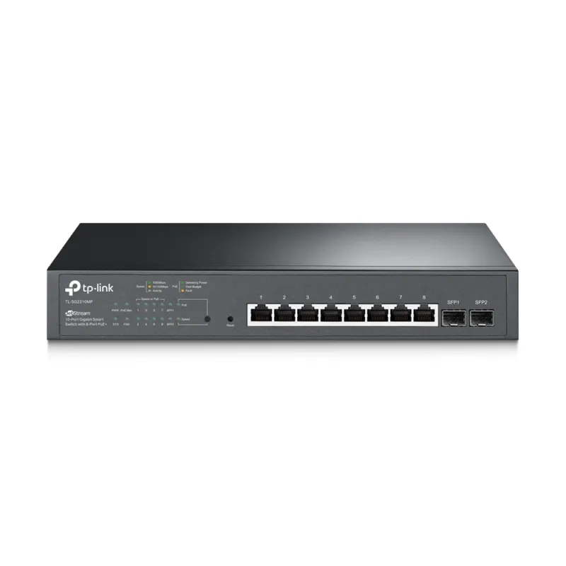 TP-Link TL-SG2210MP Anahtarı, 8x RJ45 1000Mb/s PoE+, 2x SFP, 150W