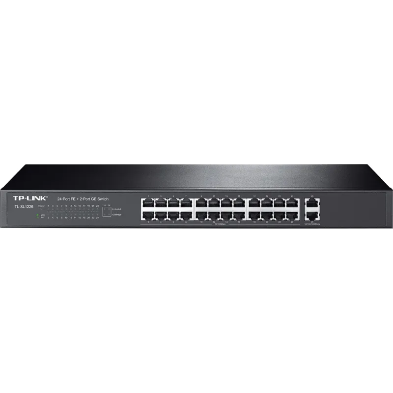 TP-Link TL-SL1226 Anahtar, 24x RJ45 100Mb/s, 2x RJ45 1000Mb/s, Rack, Yönetilmeyen