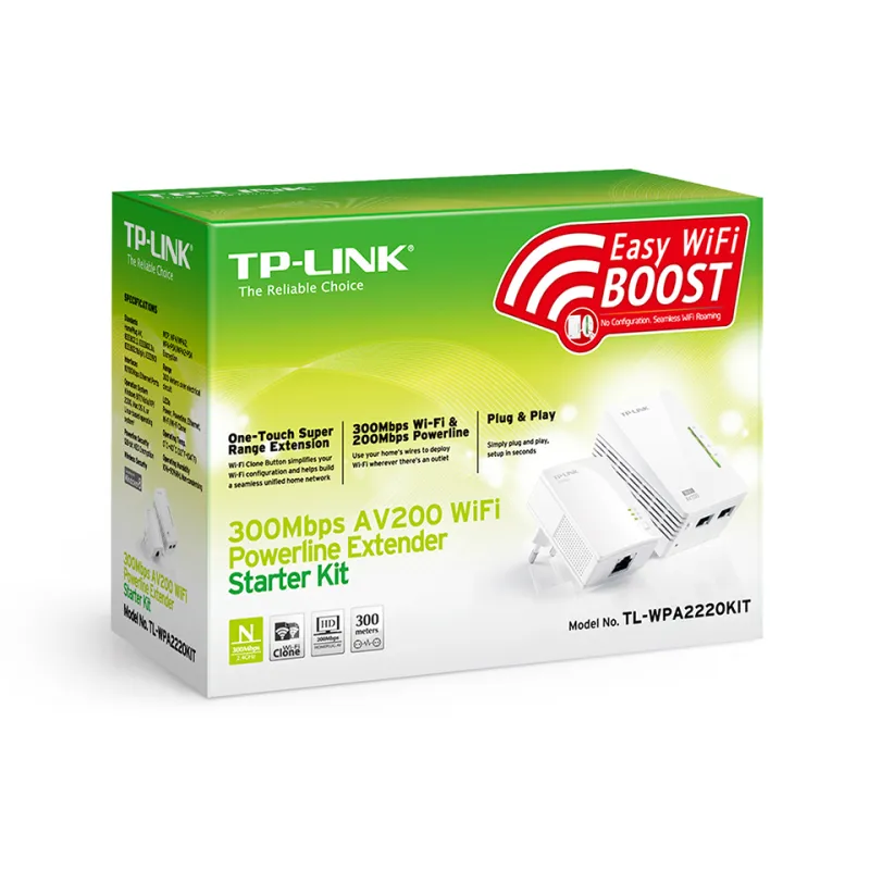 TP-Link TL-WPA2220 KIT | Power Line | N300, 2,4GHz, AV200, 2x RJ45 100Mb/s, Two adapters