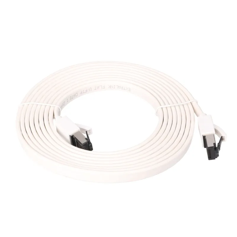 EXTRALINK LAN PATCHCORD CAT.8 U/FTP 2M 40G FLAT SHIELDED FOILED TWISTED PAIR BARE COPPER WHITE - Immagine 2