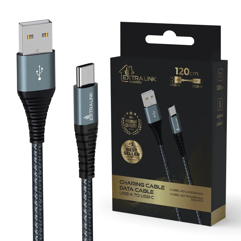 Extralink Smart Life USB Type-A to Type-C Cable, Black, 120cm