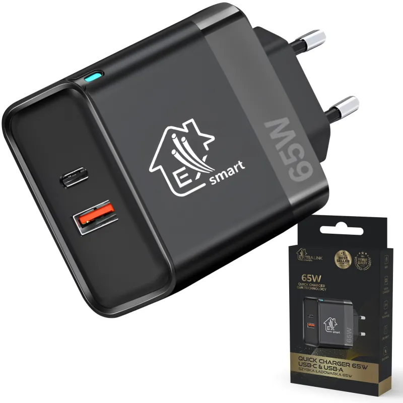 Быстрая зарядка Extralink Smart Life 65W GaN, USB-C, USB-A
