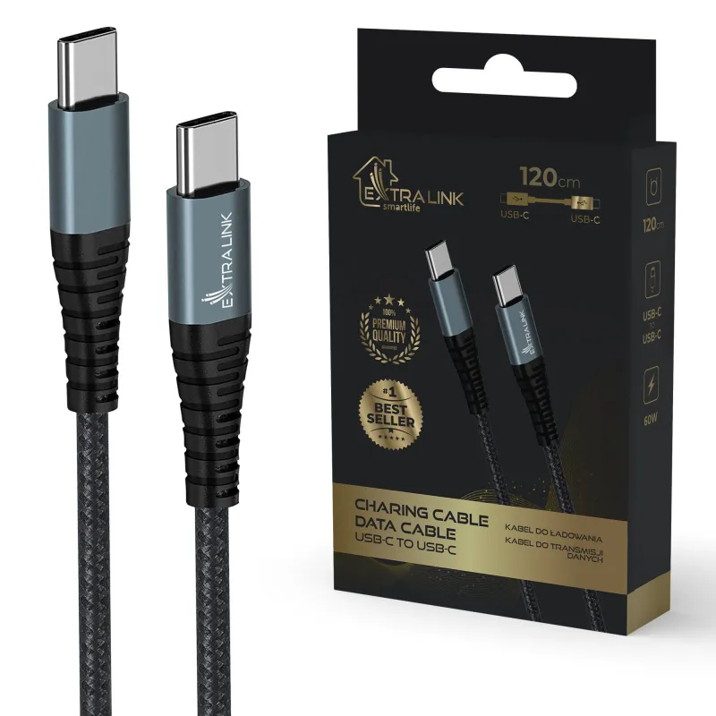 USB-C Кабель - Extralink Smart Life USB Type-C на Type-C Черный, 120см