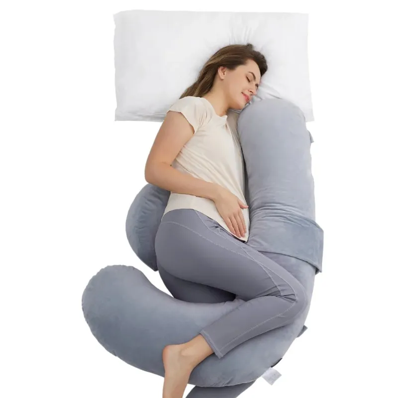 Momcozy PP007 Szara | Poduszka ciążowa w kształcie litery F | Velvet - Zdjęcie 2